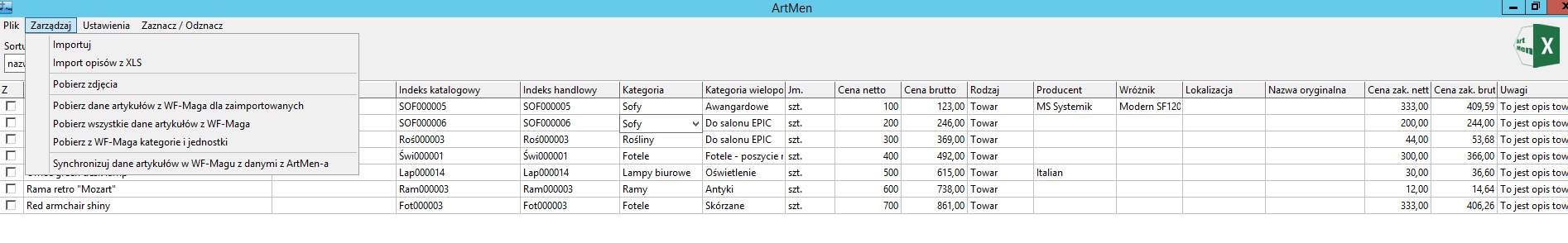 MSS ArtMen import atykułów i cenników do WAPRO Mag z plików CSV/ XLS