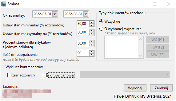 MSS SMiMA Automatyczne ustawianie stanów min i max dla WAPRO Mag